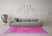 Machine Washable Medallion Pink Traditional Rug in a Living Room, wshtr1265pnk