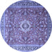 Round Machine Washable Medallion Blue Traditional Rug, wshtr1265blu