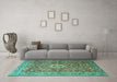 Machine Washable Medallion Turquoise Traditional Area Rugs in a Living Room,, wshtr1265turq