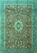 Machine Washable Medallion Turquoise Traditional Area Rugs, wshtr1265turq