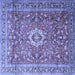 Square Machine Washable Medallion Blue Traditional Rug, wshtr1265blu