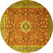 Round Machine Washable Medallion Yellow Traditional Rug, wshtr1265yw