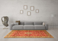 Machine Washable Medallion Orange Traditional Rug, wshtr1265org