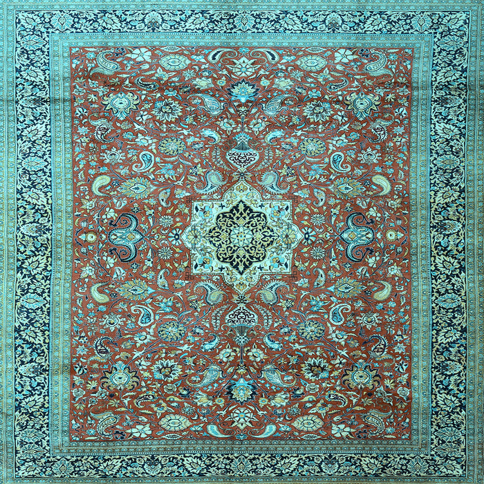 Square Machine Washable Medallion Light Blue Traditional Rug, wshtr1265lblu