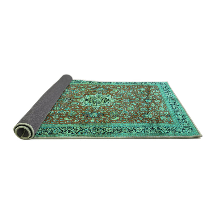 Sideview of Medallion Turquoise Traditional Rug, tr1265turq