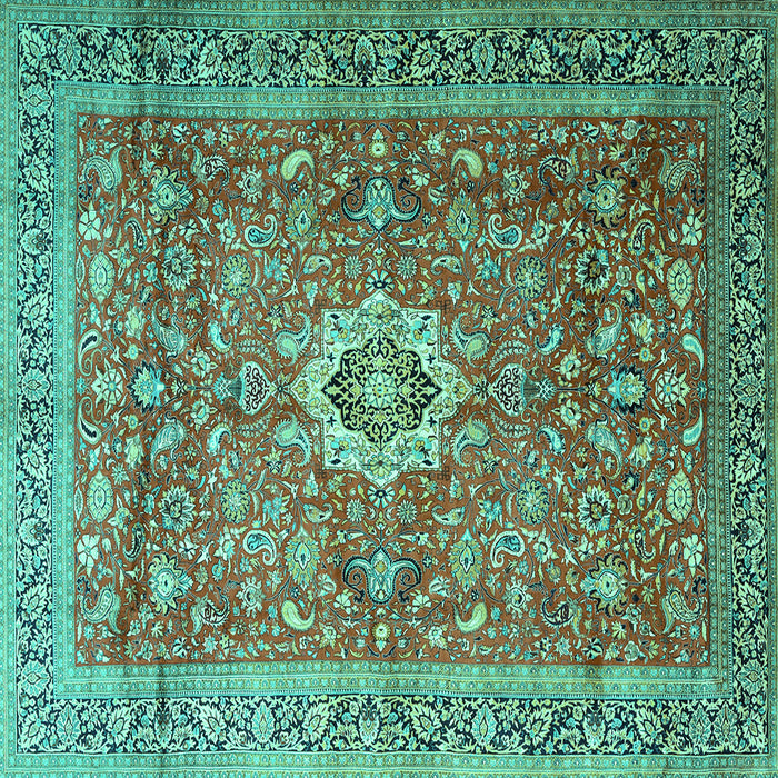 Square Medallion Turquoise Traditional Rug, tr1265turq