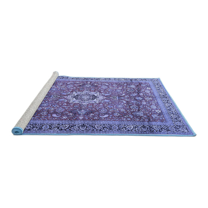 Sideview of Machine Washable Medallion Blue Traditional Rug, wshtr1265blu