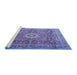 Sideview of Machine Washable Medallion Blue Traditional Rug, wshtr1265blu