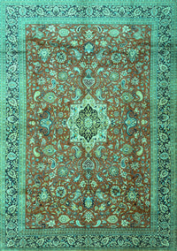 Medallion Turquoise Traditional Rug, tr1265turq