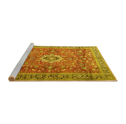 Sideview of Machine Washable Medallion Yellow Traditional Rug, wshtr1265yw