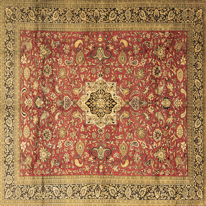 Square Machine Washable Medallion Brown Traditional Rug, wshtr1265brn