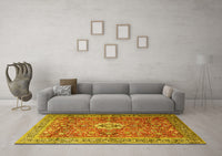 Machine Washable Medallion Yellow Traditional Rug, wshtr1265yw