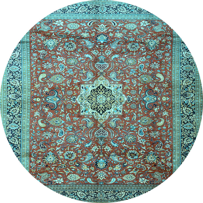 Round Medallion Light Blue Traditional Rug, tr1265lblu