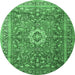 Round Machine Washable Medallion Emerald Green Traditional Area Rugs, wshtr1265emgrn