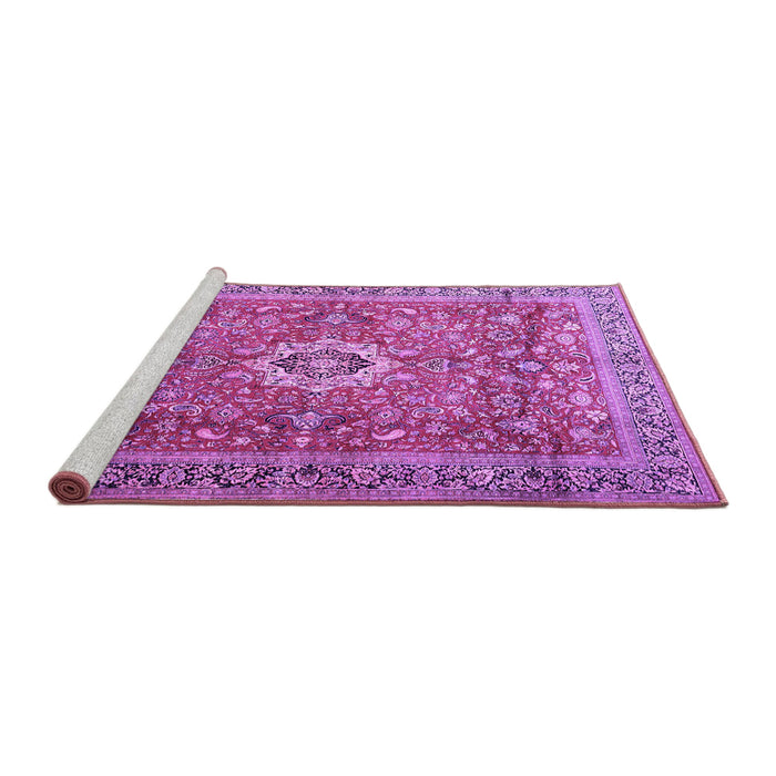 Sideview of Machine Washable Medallion Purple Traditional Area Rugs, wshtr1265pur