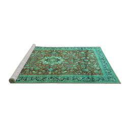 Sideview of Machine Washable Medallion Turquoise Traditional Area Rugs, wshtr1265turq