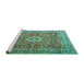 Sideview of Machine Washable Medallion Turquoise Traditional Area Rugs, wshtr1265turq