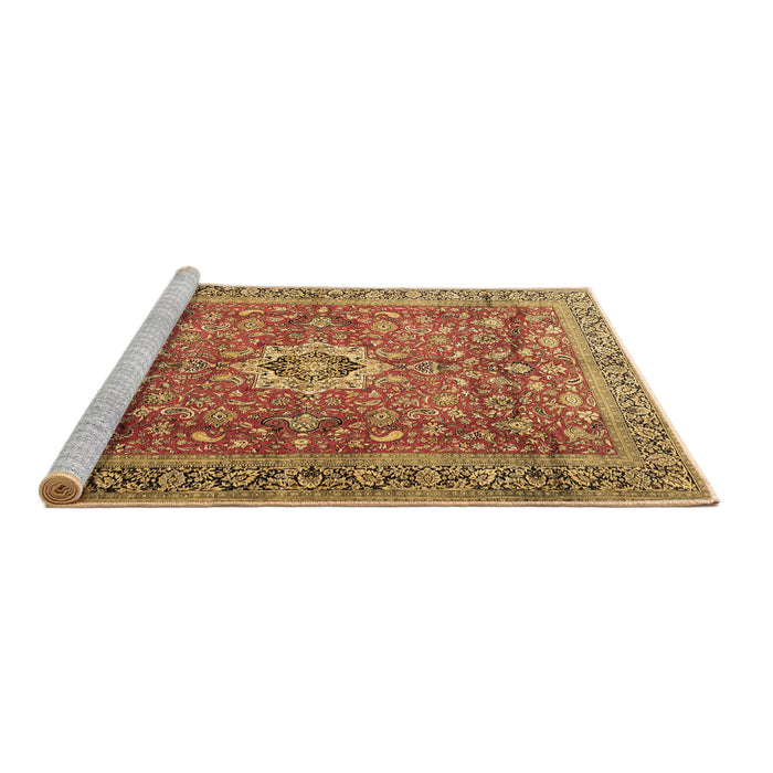 Sideview of Machine Washable Medallion Brown Traditional Rug, wshtr1265brn