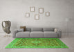 Machine Washable Medallion Green Traditional Area Rugs in a Living Room,, wshtr1265grn