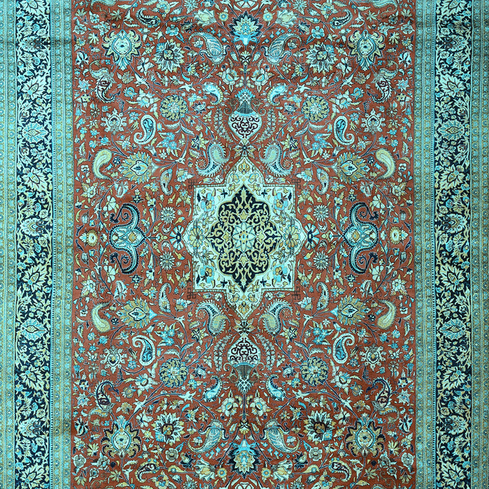 Machine Washable Medallion Light Blue Traditional Rug, wshtr1265lblu