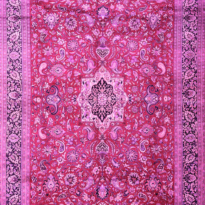 Machine Washable Medallion Pink Traditional Rug, wshtr1265pnk