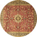 Round Machine Washable Medallion Brown Traditional Rug, wshtr1265brn