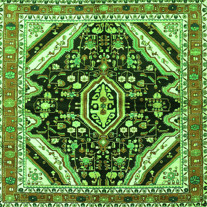 Round Machine Washable Persian Green Traditional Area Rugs, wshtr1266grn