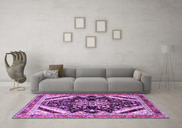 Machine Washable Persian Purple Traditional Area Rugs in a Living Room, wshtr1266pur