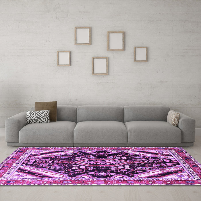 Machine Washable Persian Purple Traditional Area Rugs in a Living Room, wshtr1266pur