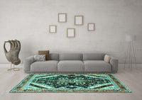 Machine Washable Persian Turquoise Traditional Rug, wshtr1266turq