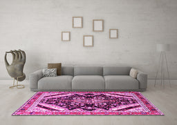 Machine Washable Persian Pink Traditional Rug in a Living Room, wshtr1266pnk