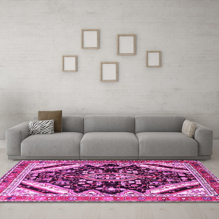 Machine Washable Persian Pink Traditional Rug in a Living Room, wshtr1266pnk