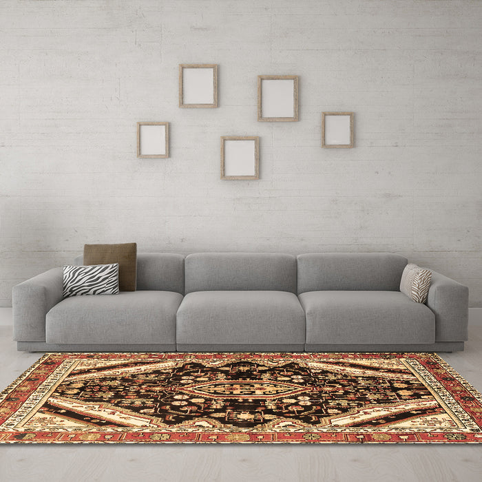 Machine Washable Persian Brown Traditional Rug in a Living Room,, wshtr1266brn