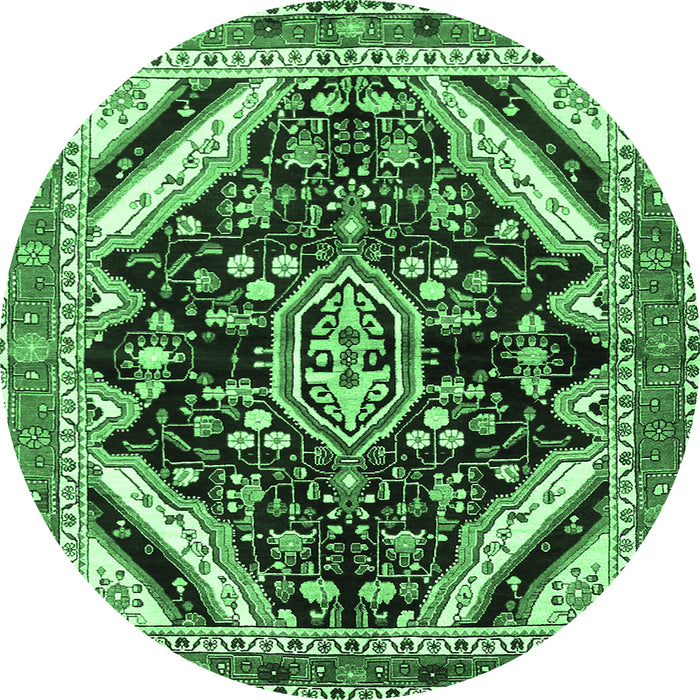 Round Machine Washable Persian Emerald Green Traditional Area Rugs, wshtr1266emgrn