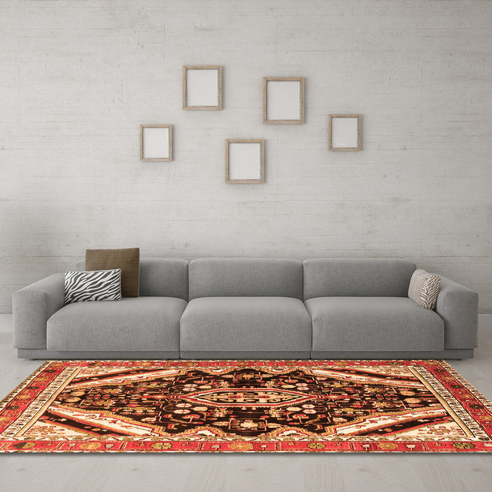 Machine Washable Persian Orange Traditional Area Rugs in a Living Room, wshtr1266org