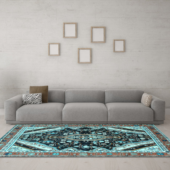 Machine Washable Persian Light Blue Traditional Rug in a Living Room, wshtr1266lblu