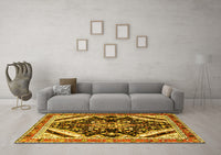 Machine Washable Persian Yellow Traditional Rug, wshtr1266yw