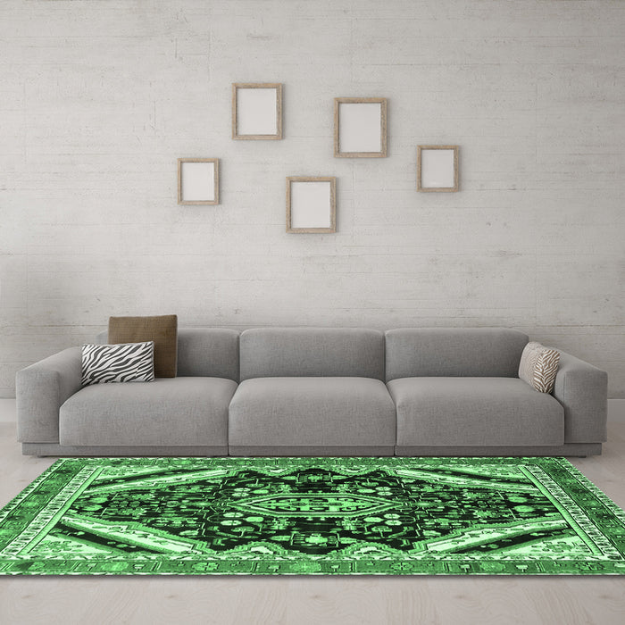Machine Washable Persian Emerald Green Traditional Area Rugs in a Living Room,, wshtr1266emgrn