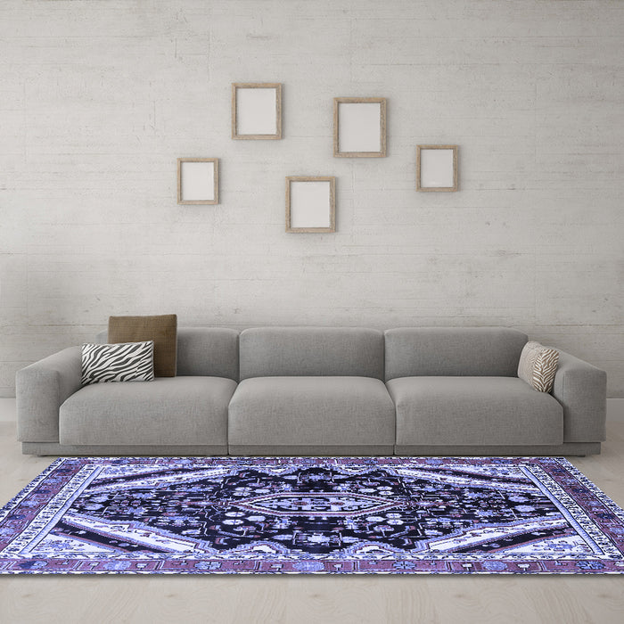 Machine Washable Persian Blue Traditional Rug in a Living Room, wshtr1266blu