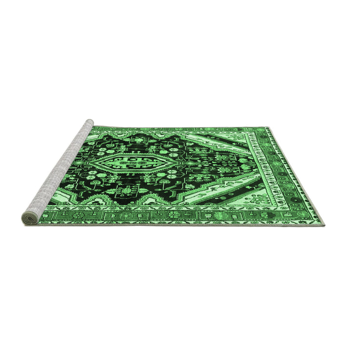 Sideview of Machine Washable Persian Emerald Green Traditional Area Rugs, wshtr1266emgrn