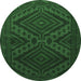 Round Persian Emerald Green Traditional Rug, tr1267emgrn