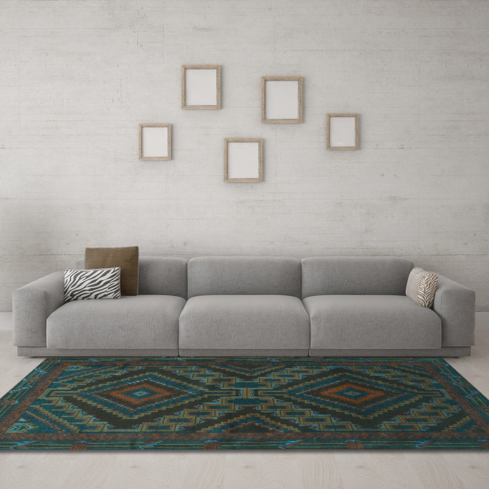 Machine Washable Persian Turquoise Traditional Area Rugs in a Living Room,, wshtr1267turq