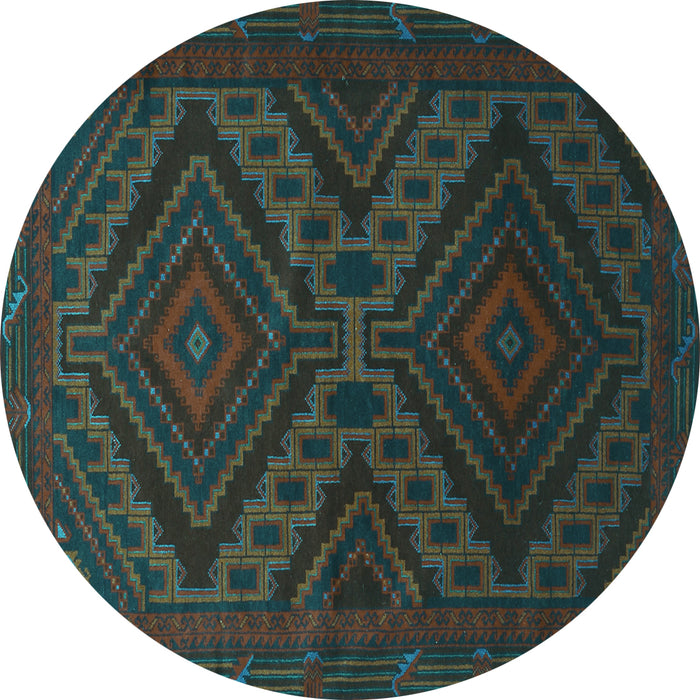 Round Persian Turquoise Traditional Rug, tr1267turq