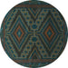 Round Persian Turquoise Traditional Rug, tr1267turq