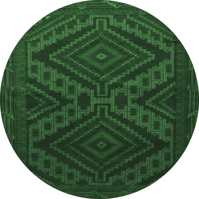 Round Machine Washable Persian Emerald Green Traditional Area Rugs, wshtr1267emgrn