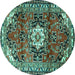 Round Machine Washable Medallion Turquoise Traditional Area Rugs, wshtr1268turq