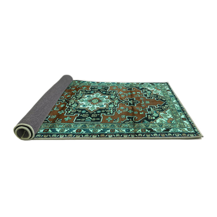 Sideview of Medallion Turquoise Traditional Rug, tr1268turq