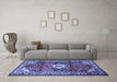 Machine Washable Medallion Blue Traditional Rug in a Living Room, wshtr1268blu