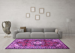 Machine Washable Medallion Purple Traditional Area Rugs in a Living Room, wshtr1268pur