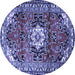 Round Machine Washable Medallion Blue Traditional Rug, wshtr1268blu